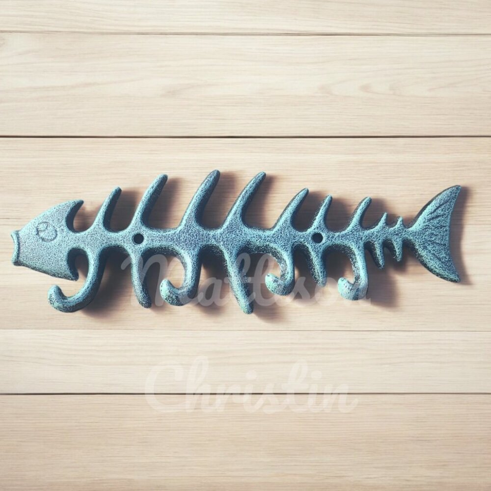 Verdigris Fish Bone Key Rack Towel Hat Coat